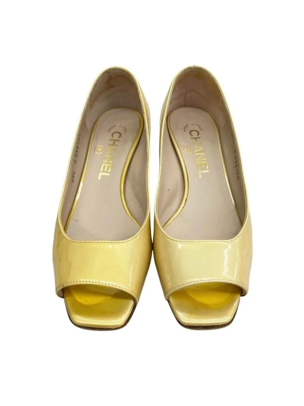 Chanel Patent Leather Pumps Yellow Heels